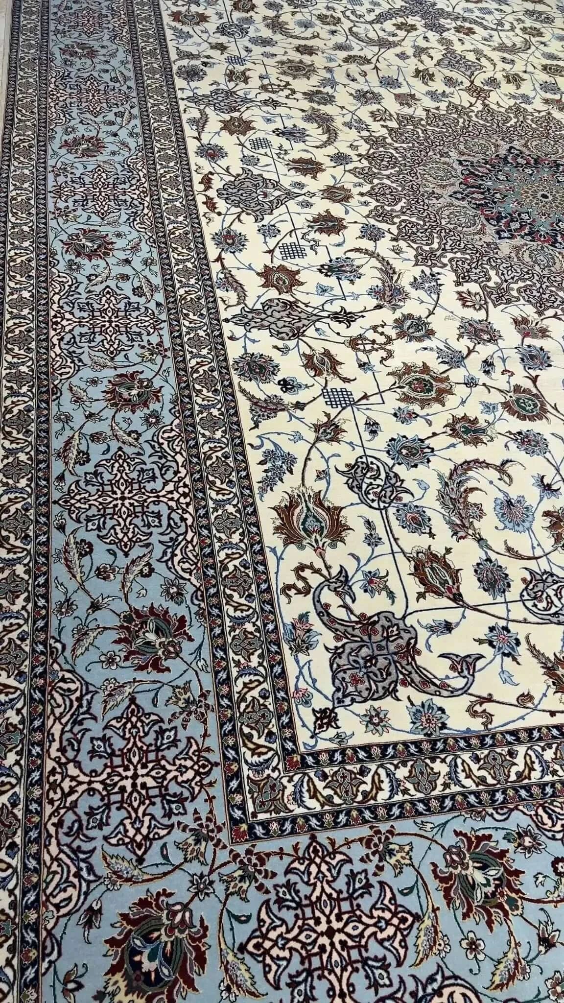 "Exquisite Persian Rug for Sale, Isfahan Design, 60 Years Old, Hand-Knotted Wool and Silk" – Focus on craftsmanship, materials, and age. 